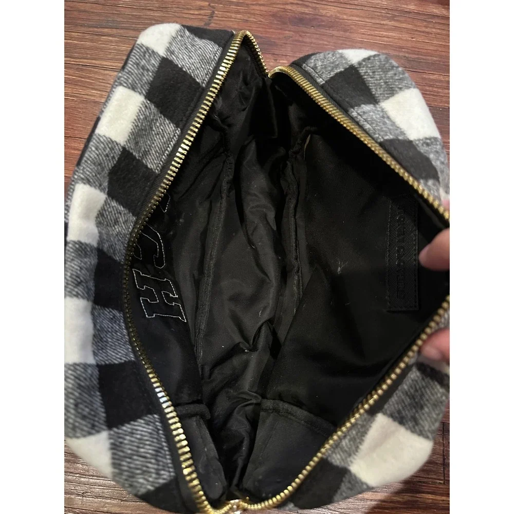 Stoney Clover Lane Buffalo Plaid Flannel Small Pouch TCH Varsity Letter Patches